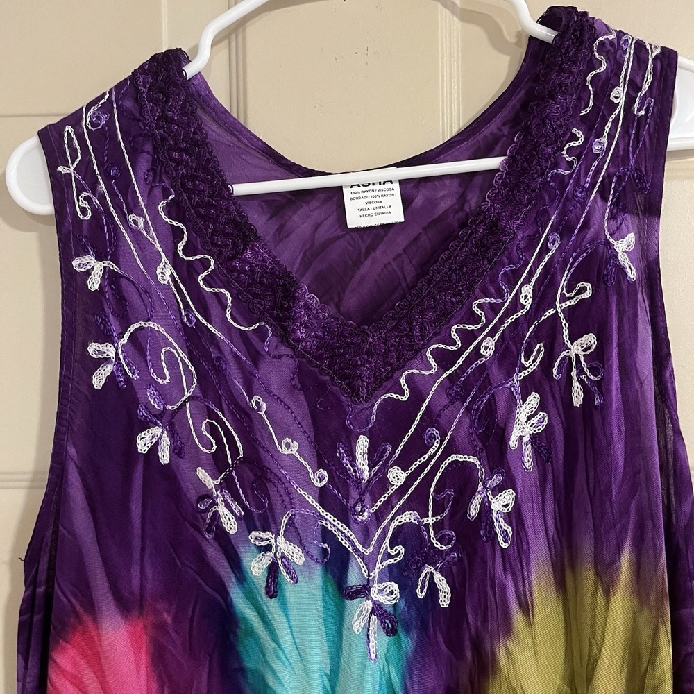 Asha Sleeveless Tie Dye Dress Women's OS Rayon Blend Boho Hippie Flowy Beachy - Picture 2 of 7